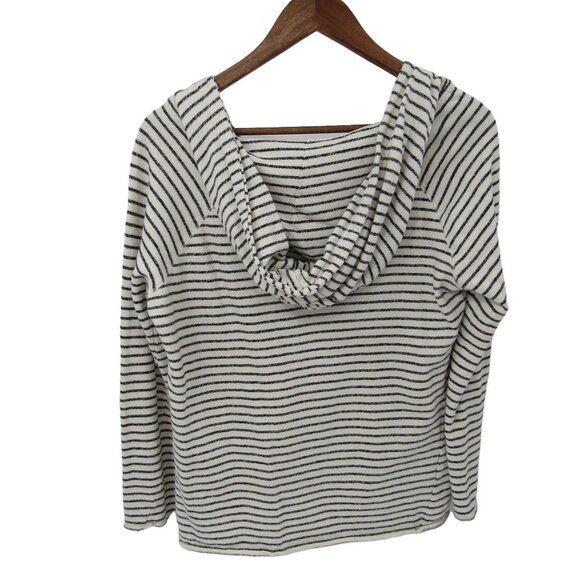Calvin Klein Striped Hoodie Sweatshirt Womens Sz L Black/White Lightweight - Picture 3 of 10